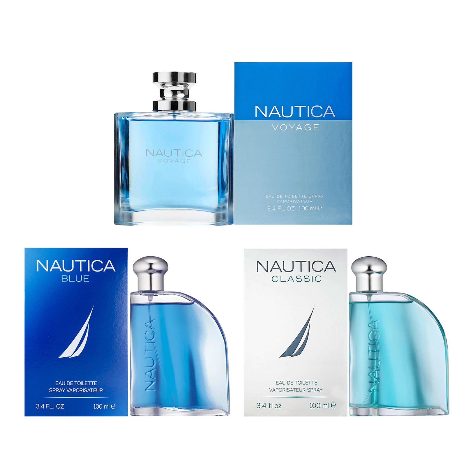 PAQUETE NAUTICA BLUE, CLASICO Y VOYAGE MAN 100 ML EDT